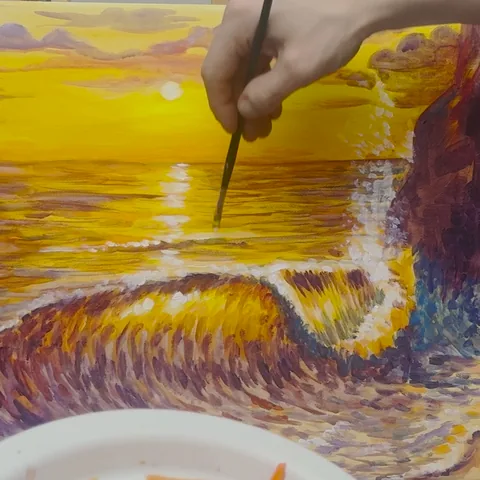 Lesson 4: Dan adding detail to the glowing sky and the path of sunlight on the sea