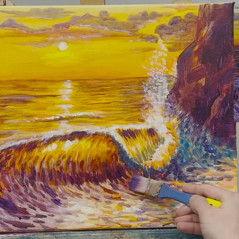 Lesson 5: Dan brushing a thin violet glaze along the base of the wave