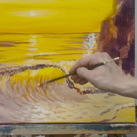 Lesson 2: Dan painting the first bright light into the curl of the wave